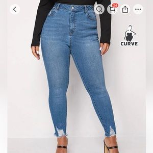 Plus High Waist Ripped Skinny Jeans